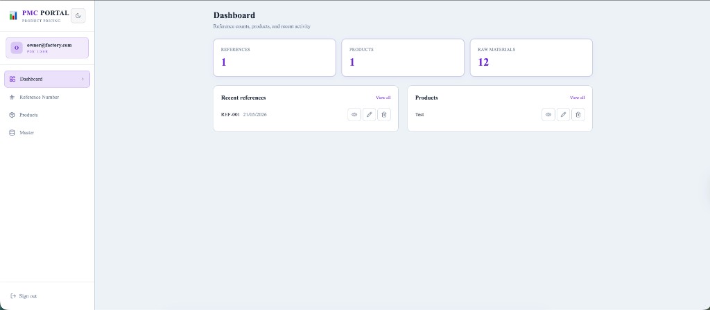 PMC Portal dashboard preview