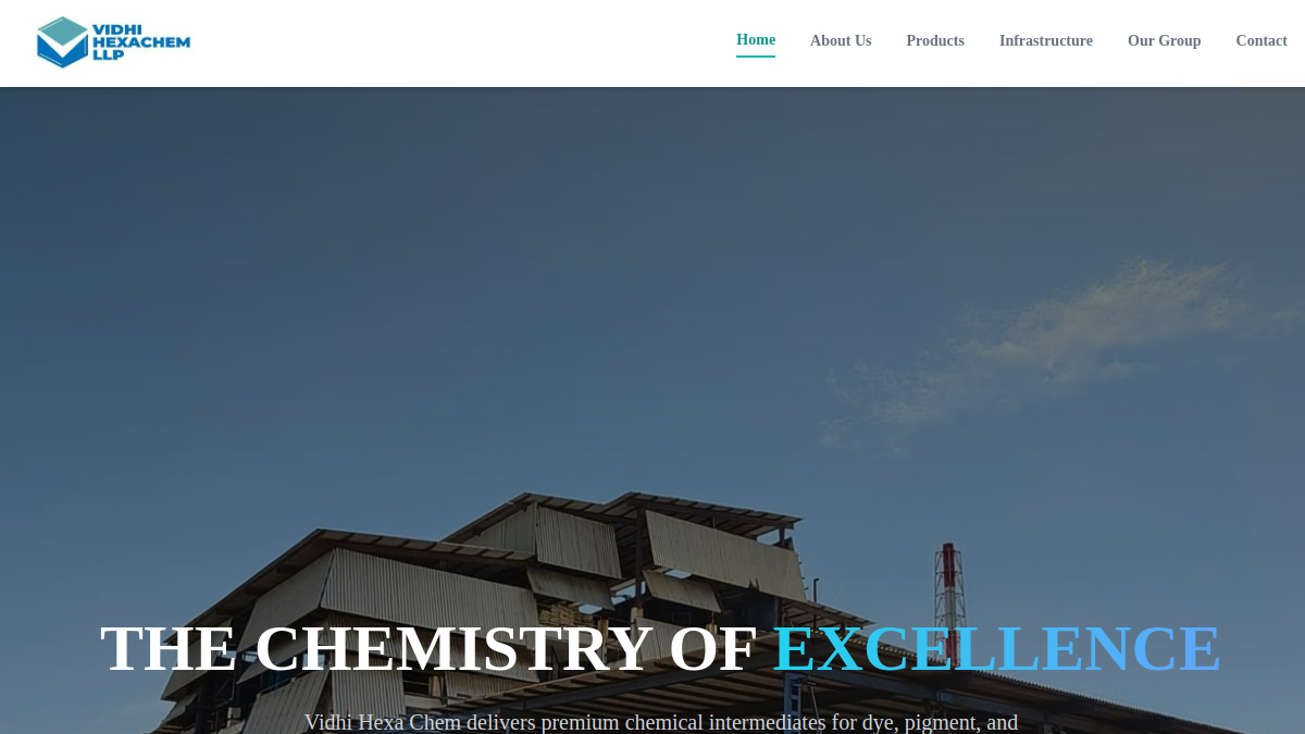 Vidhi Hexachem website landing page