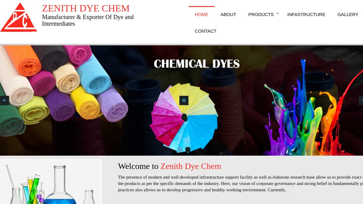Zenith Dye Chem website landing page